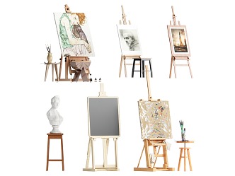 Modern easel painting set 3d model