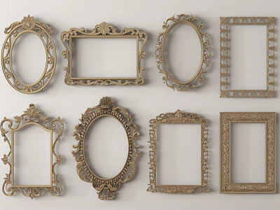 Ornate Golden Photo Frames With Various Shapes And Vintage Decorative Patterns 3d model