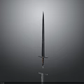 Medieval Sword With Long Metal Blade Hilt And Dark Background Reflection