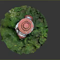 Blue Fire Hydrant With Red Top Standing On Green Grass Base