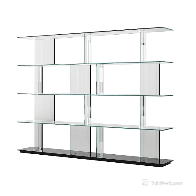 Modern Glass Shelves Bookcase With Transparent Layers And Black Stable Base 3d model 