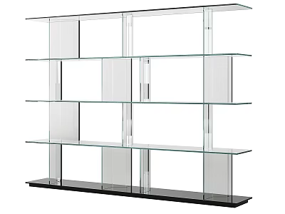 Modern Glass Shelves Bookcase With Transparent Layers And Black Stable Base 3d model