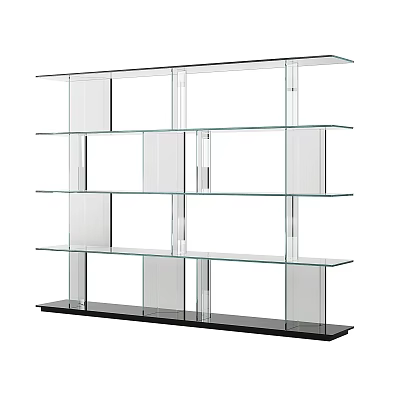 Modern Glass Shelves Bookcase With Transparent Layers And Black Stable Base 3d model