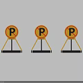 Public Facility Three No Parking Signs With Yellow Circular Black P Design