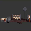 Road Construction Scene Components With Traffic Cones Barriers Sandbag Metal Rails And Stop Sign