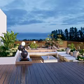 Modern Rooftop Garden Terrace With Wooden Deck Outdoor Furniture Green Plants And Relaxation Area