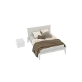 Modern Double Bed Interior with White Frame Nightstand Beige Blanket and Fuzzy Pillows