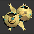 Golden Decorative Household Item With Flower Shaped Top And Blue Accented Bells