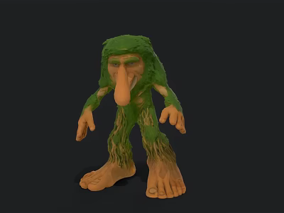 Green Moss Covered Mythical Creature Fantasy Character With Long Nose Lanky Limbs 3d model