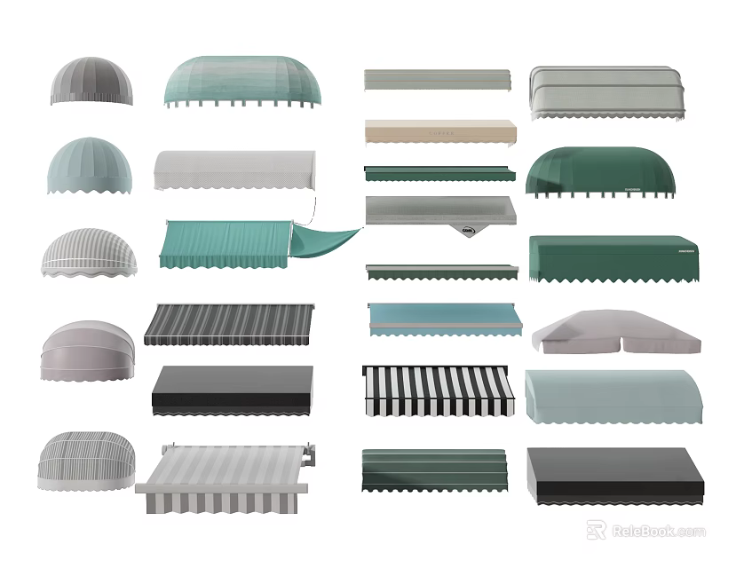 Different Types Of Awnings In Various Styles Colors And Materials For Home Or Commercial Use 3d model 