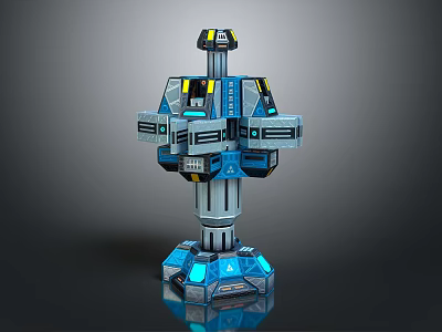 3D Model Mechanical Equipment Featuring Blue Gray Design And Glowing Blue Modules 3d model