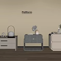 Neutral Modern Poliform Bedside Tables With Simple Design Lamp Vase And Decor 3d model