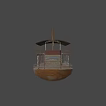 Vintage Double Deck Ship With Canopy Roof Metal Staircase Wooden Railing And Brick Walls