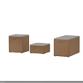 Three Brown Storage Stools With White Lids And Black Handles For Home Use 3d model