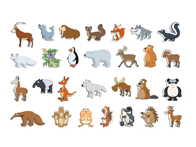 Colorful Cartoon Animal Illustration Set Featuring Multiple Cute And Wild Species 3d model