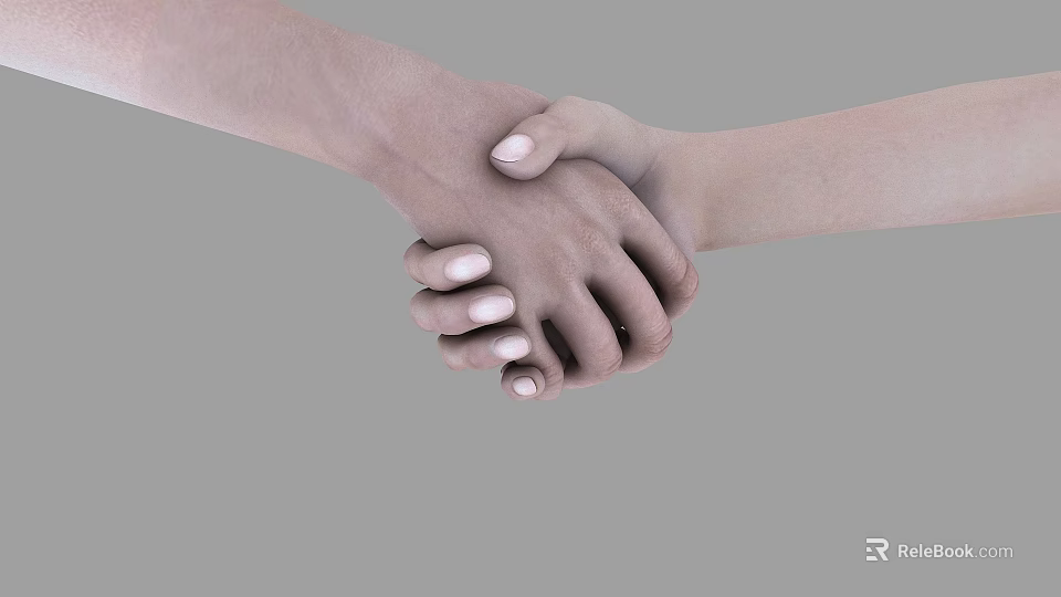 Close Up View Of Man Hand Shaking With Another Hand On Gray Background 3d model 