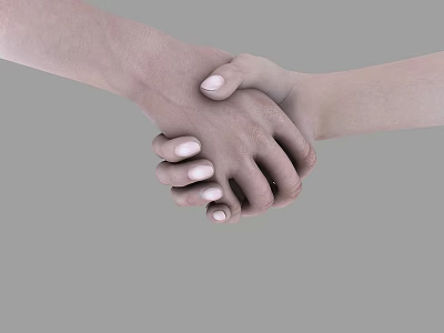 Close Up View Of Man Hand Shaking With Another Hand On Gray Background 3d model