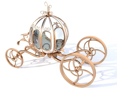 Golden Fairy Tale Pumpkin Carriage With Transparent Windows And Decorative Wheels 3d model