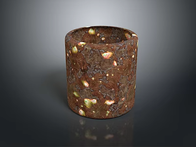 Wood And Stone Decorative Candle Holder With Brown Textured Surface And Colorful Speckles 3d model