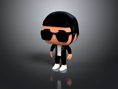 3D Stylized Cartoon Character Wearing Black Sunglasses Short Hair And Trendy Outfit 3d model