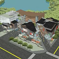 Scenic Commercial Street With Modern Buildings Greenery Waterfront Pedestrian Walkways And Outdoor Seating