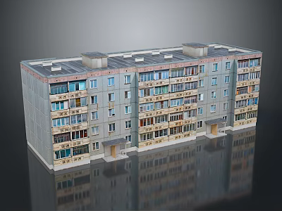 Multi Story Modern Residential Building With Gray Exterior Multiple Windows And Balconies 3d model