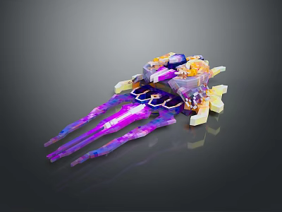 Futuristic Sci Fi Mechanical Creature Featuring Purple Yellow Transparent Tentacle Like Legs And Shiny Structure 3d model