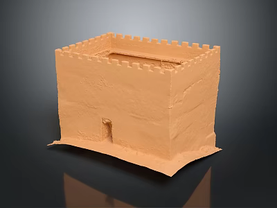 Cute Brown Cartoon Castle Model With Battlements Small Door On Dark Background 3d model
