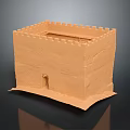 Cute Brown Cartoon Castle Model With Battlements Small Door On Dark Background