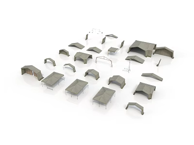 Grey Unassembled Furniture Parts Including Table And Chair Frames With Various Shapes 3d model