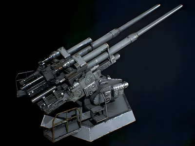 Dual Barrel Military Weapon System With Heavy Artillery And Metal Gun Mount 3d model
