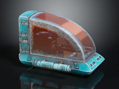 Vintage Blue Miniature Structure With Transparent Curved Cover And Rusty Pipes 3d model