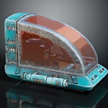 Vintage Blue Miniature Structure With Transparent Curved Cover And Rusty Pipes