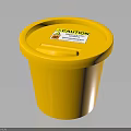 Bright Yellow Plastic Caution Bucket With Warning Label And Secure Lid