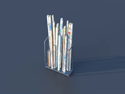 Public Facility Metal Magazine Rack Holding Stacked Newspapers In Public Area 3d model