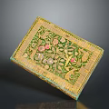 Decorative Household Box With Golden Green Floral Patterns And Intricate Design