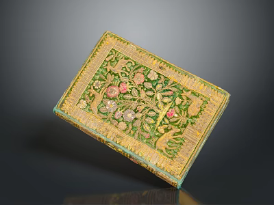 Decorative Household Box With Golden Green Floral Patterns And Intricate Design 3d model