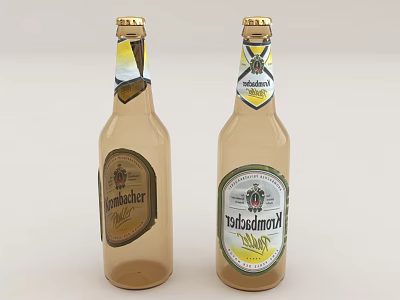 Two Beer Beverage Bottles With Brand Labels 3d model