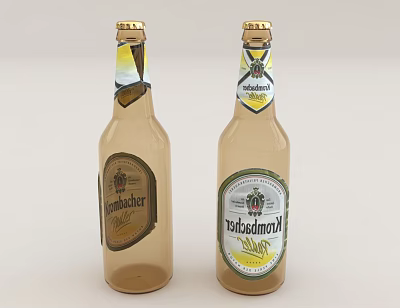 Two Beer Beverage Bottles With Brand Labels 3d model