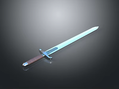 Classic Medieval Weapon Sword With Long Blade Brown Handle And Metal Guard 3d model