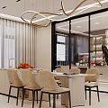 Modern Luxury Restaurant Design With Elegant Marble Dining Table And Soft Comfortable Beige Upholstered Chairs