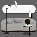 Modern Light Colored Sectional Sofa With Pillows Floor Lamp Round Side Table And Decorative Ball 3d model