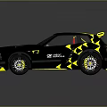 Black Sports Car With Yellow Accents Scorpion Logo Rear Spoiler And Drift Design