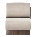 Modern Beige Fabric Single Sofa With Curved Backrest And Walnut Wooden Frame