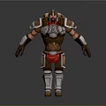 3D Warrior Character in Detailed Metal Leather Armor With Red Cloth Accents