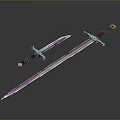 Two Decorative Swords With Silver Blades Black Handles And Different Lengths