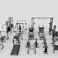 Diverse Sports Equipment Collection Featuring Weight Machines Dumbbells Treadmills And Exercise Benches
