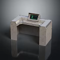 Gray Structured Computer Console Featuring Green Display Screen And Workstation Design 3d model