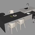 Italian-style island counter bar counter operating table dining table and chairs 3d model