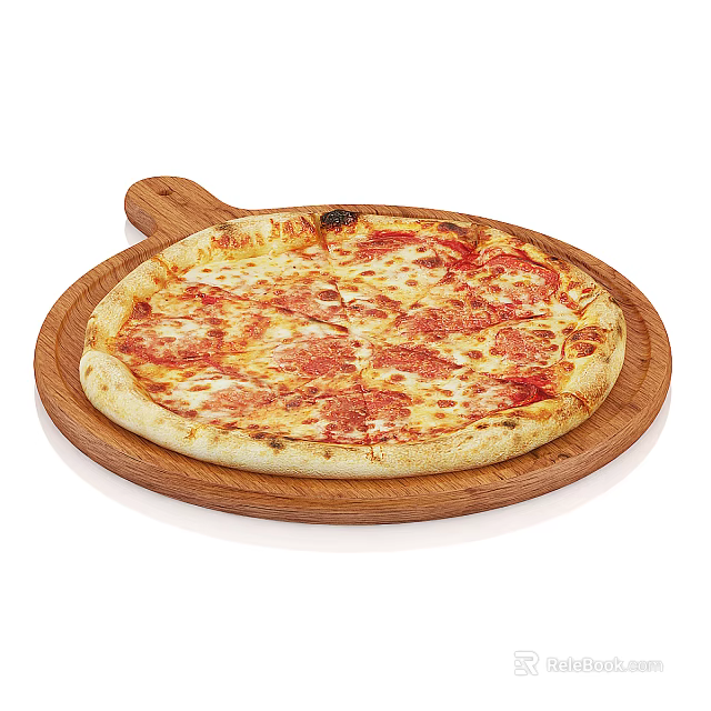 Delicious Pepperoni Pizza with Golden Crust Melted Cheese and Tomato Toppings on Wooden Pizza Board 3d model 
